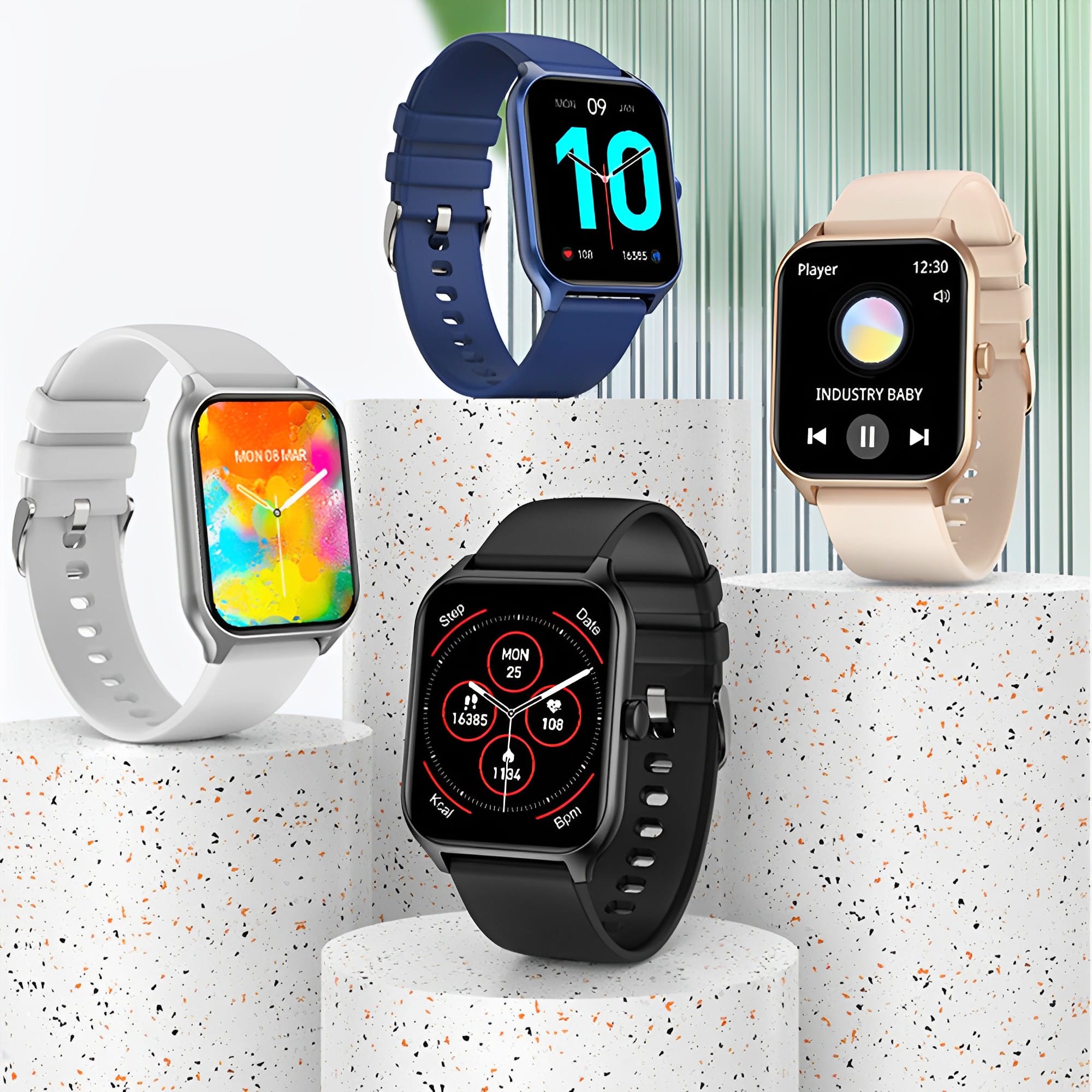 Four HealthWatch Series 5 color options arranged on a display
